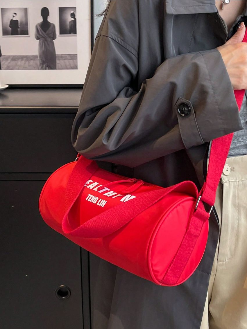 Letter Graphic Bucket Bag Medium Zipper Red