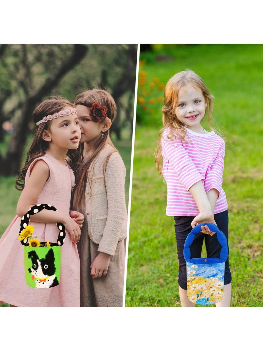 BeeGreen Cute Basket Bag for Kids,Girl,Children Party Bucket Basket Bag w  Padded Handle Candy Bucket Bags w Magnetic Buckle Collapsible Basket w 2 Inner Pouch Toy Storage Bags for Kids Dog…