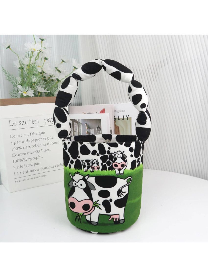 BeeGreen Cute Basket Bag for Kids,Girl,Children Party Bucket Basket Bag w  Padded Handle Candy Bucket Bags w Magnetic Buckle Collapsible Basket w 2 Inner Pouch Toy Storage Bags for Kids Cow…
