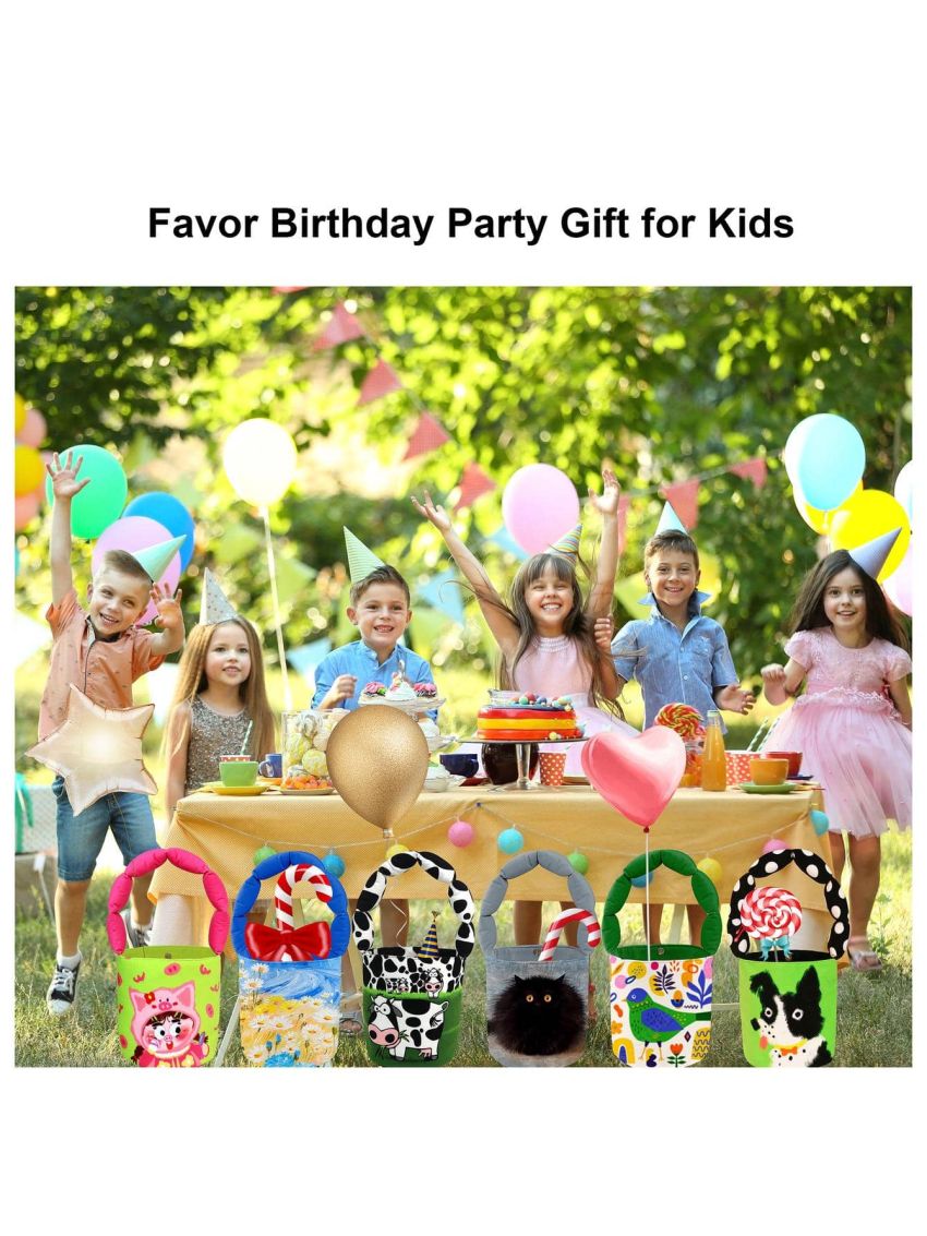 BeeGreen Cute Basket Bag for Kids,Girl,Children Party Bucket Basket Bag w  Padded Handle Candy Bucket Bags w Magnetic Buckle Collapsible Basket w 2 Inner Pouch Toy Storage Bags for Kids Cow…