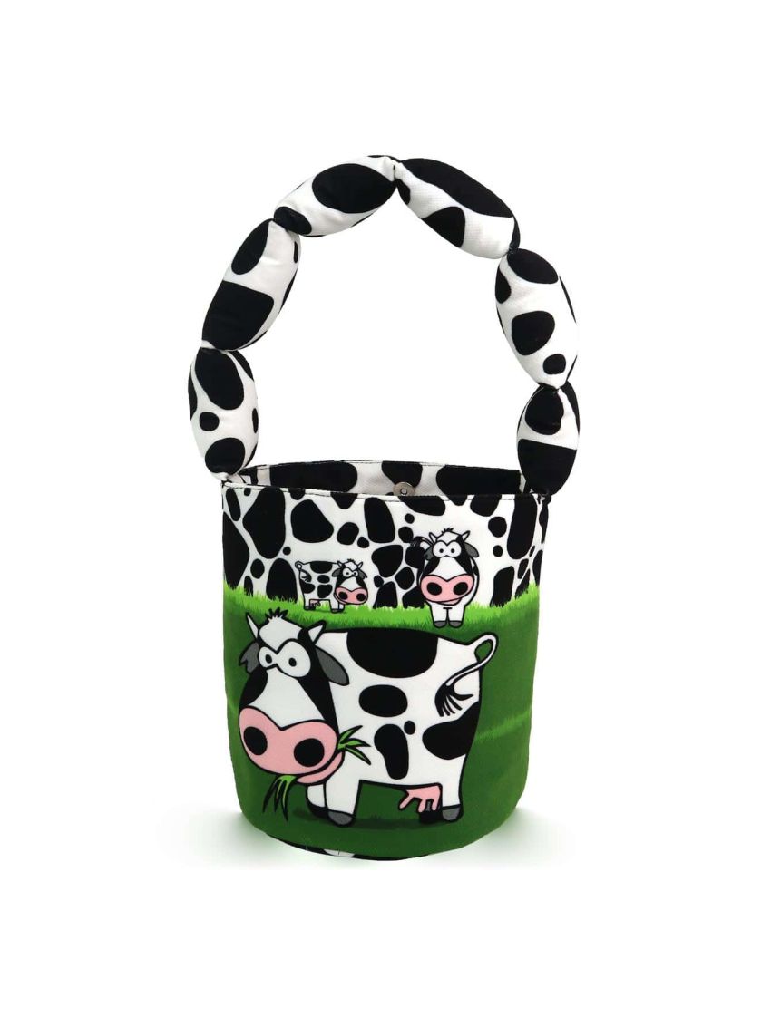 BeeGreen Cute Basket Bag for Kids,Girl,Children Party Bucket Basket Bag w  Padded Handle Candy Bucket Bags w Magnetic Buckle Collapsible Basket w 2 Inner Pouch Toy Storage Bags for Kids Cow…