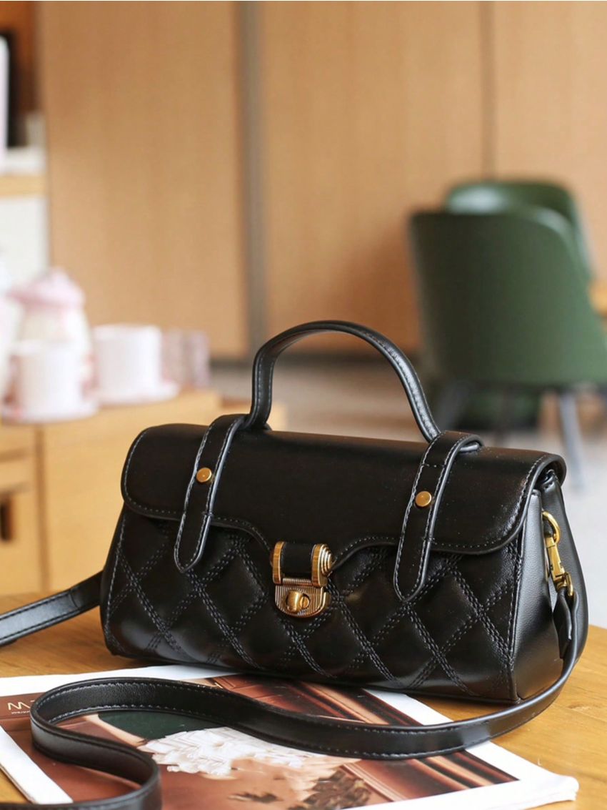 Quilted Square Bag Flap Twist Lock Small