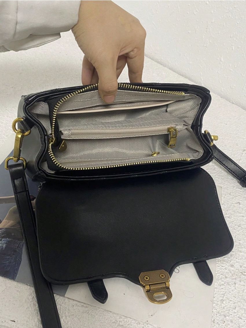 Quilted Square Bag Flap Twist Lock Small