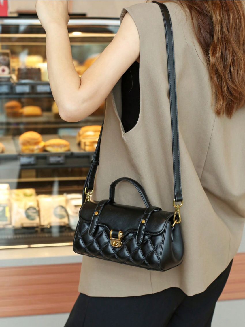 Quilted Square Bag Flap Twist Lock Small