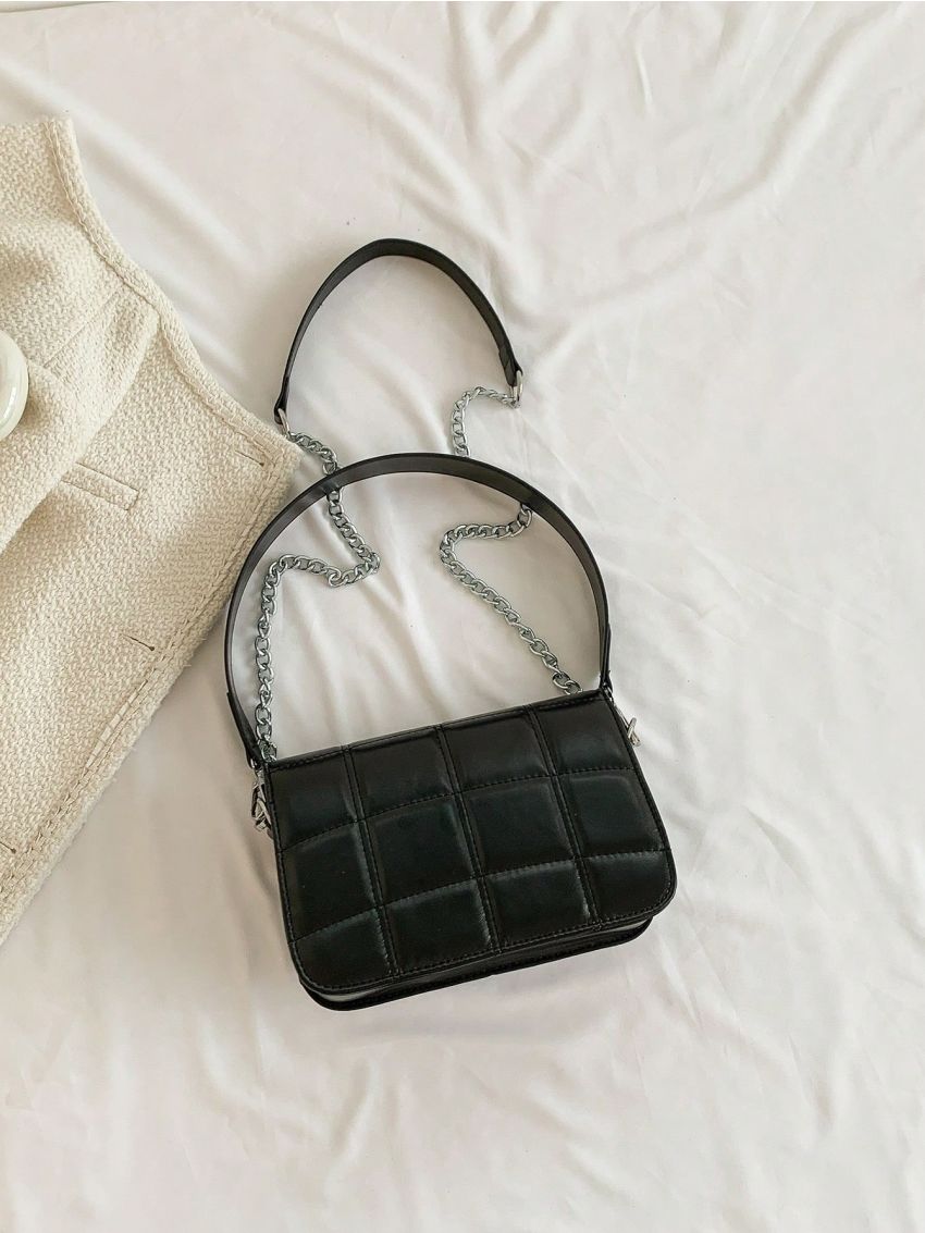 Small Flap Square Bag Quilted Pattern Metal Decor