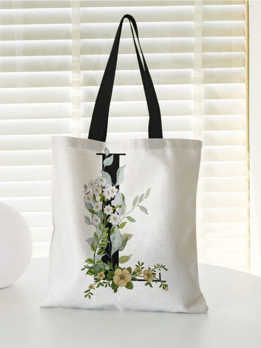 Small Shopper Bag Letter & Floral Graphic Preppy