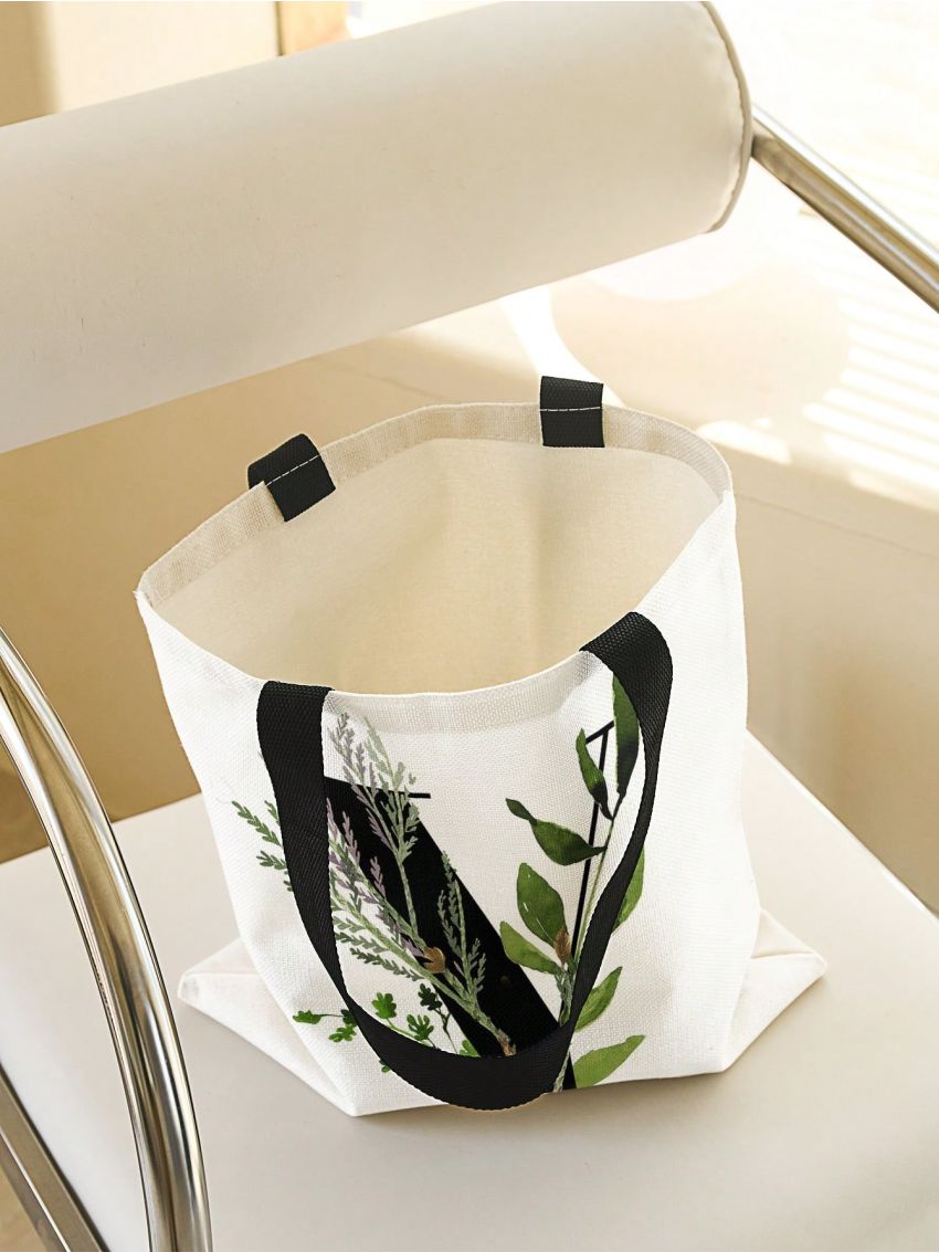 Letter & Plant Graphic Shopper Bag Small Canvas