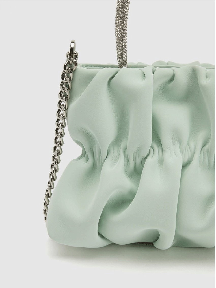 Minimalist Ruched Bag Small Rhinestone Decor Double Handle