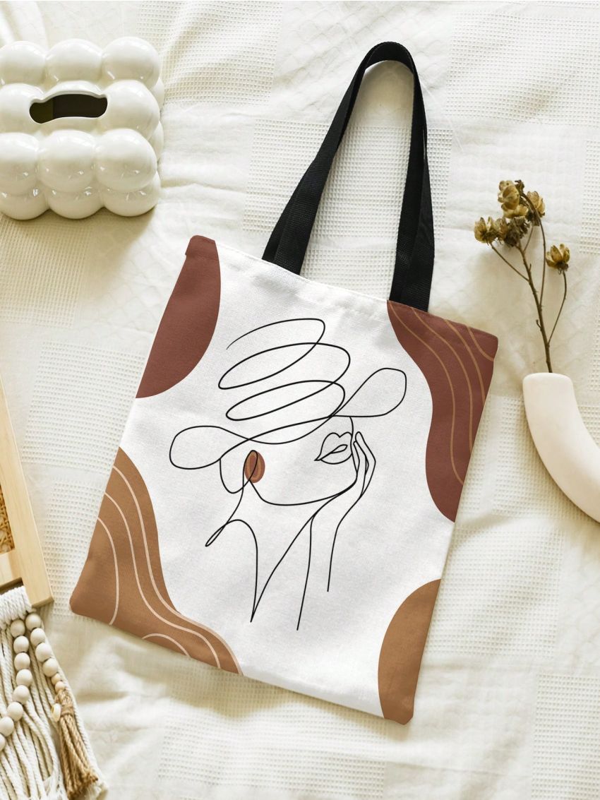 Figure Graphic Shopper Bag Small Canvas Preppy