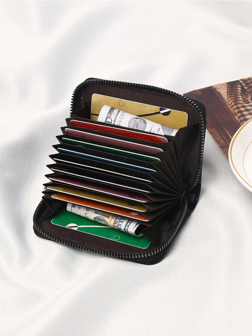 Men Embossed Graphic Card Holder Snap Button Blue