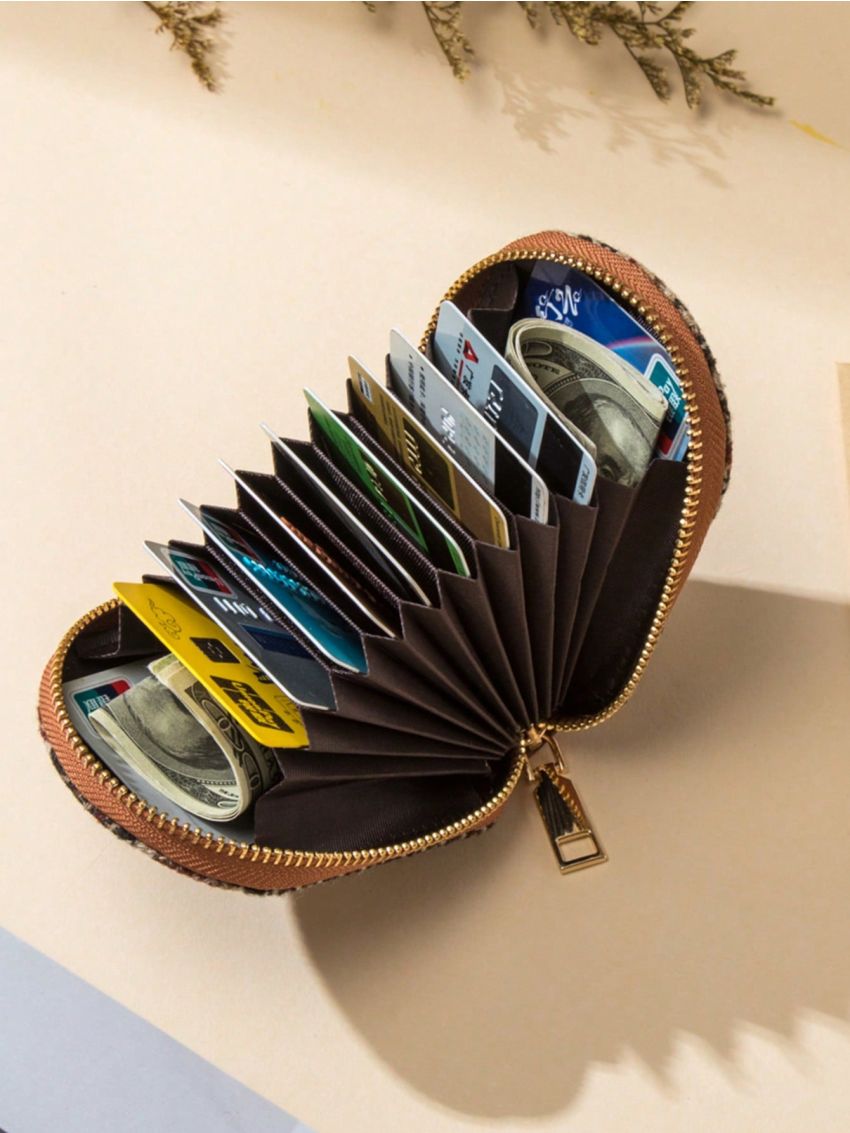 Houndstooth Pattern Card Holder Zipper Around