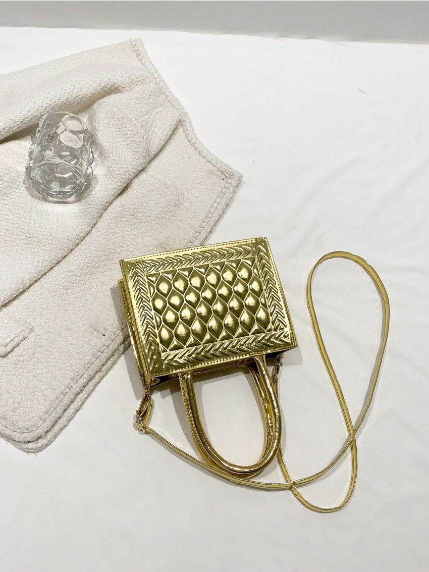 Mini Square Bag Embossed Double Handle Funky Style