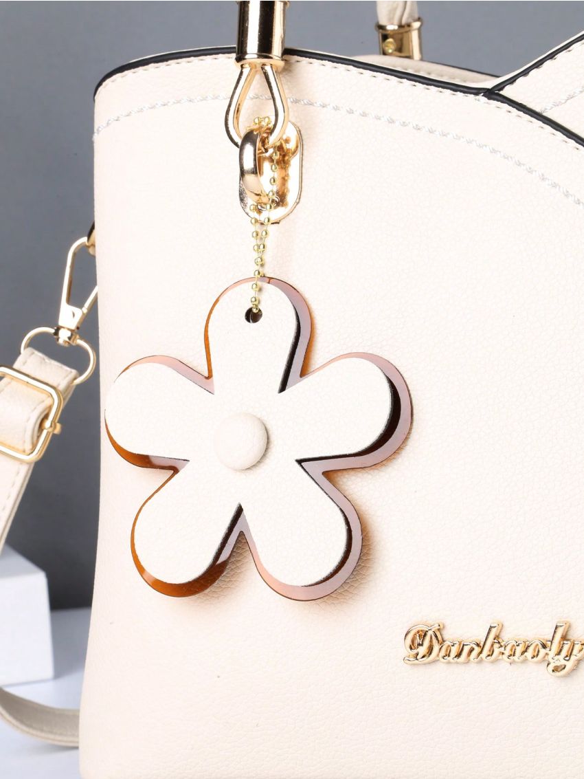 Metal Letter Decor Tote Bag Double Handle With Bag Charm Fashion Style