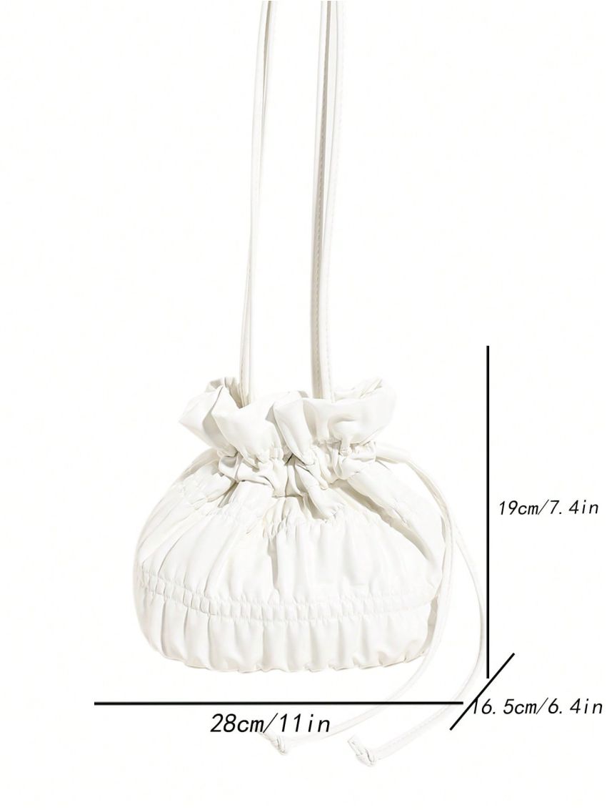White Bucket Bag Ruched Detail Drawstring For Daily