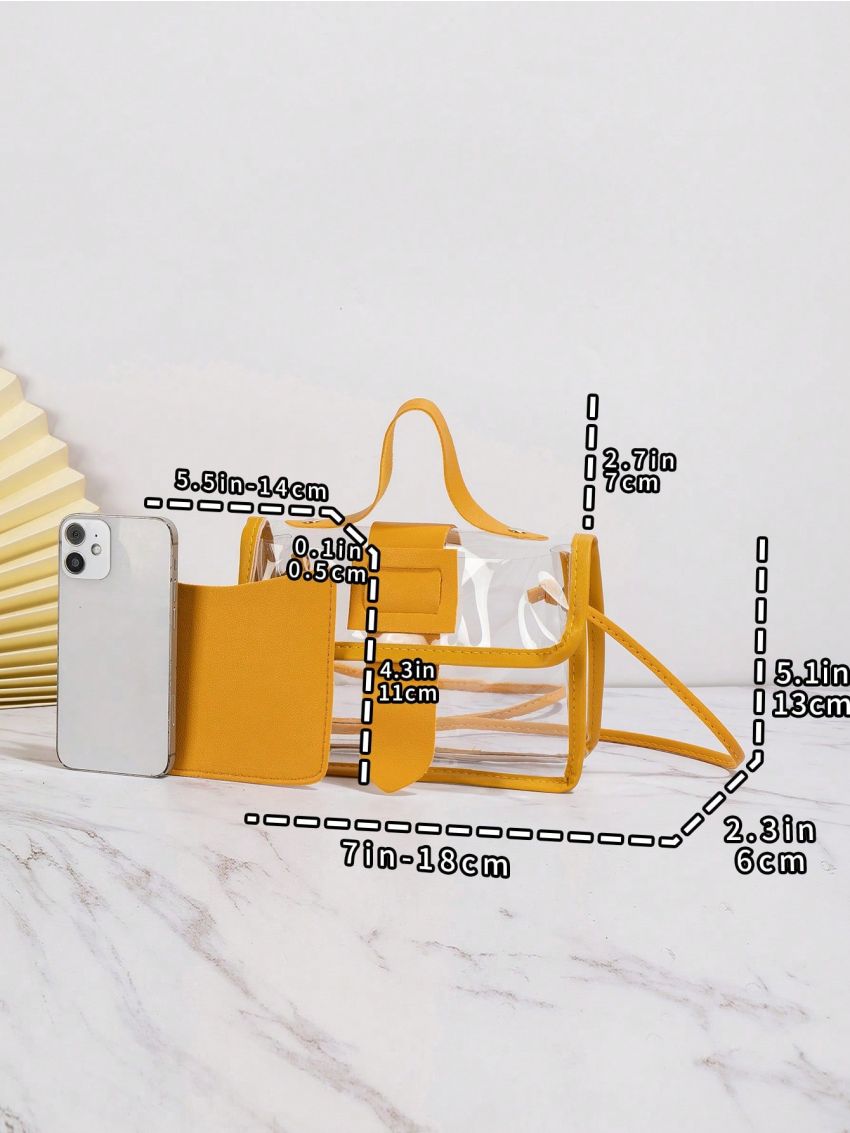 Clear Square Bag Flap Top Handle With Baby Blue Inner Pouch