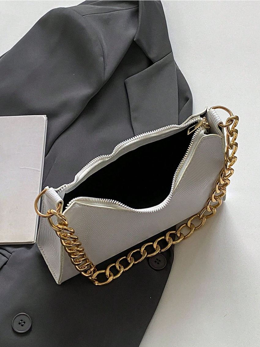 Medium Baguette Bag Embossed Detail Chain Strap