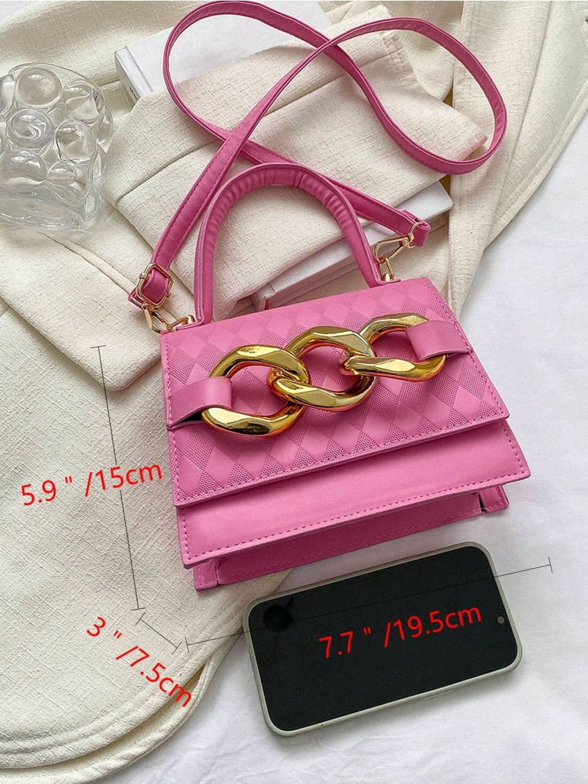 Mini Flap Square Bag Embossed Detail Chain Decor