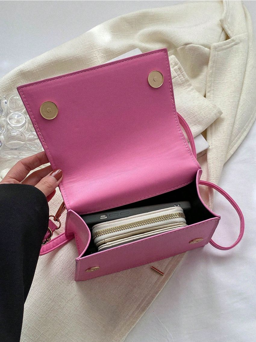 Mini Flap Square Bag Embossed Detail Chain Decor