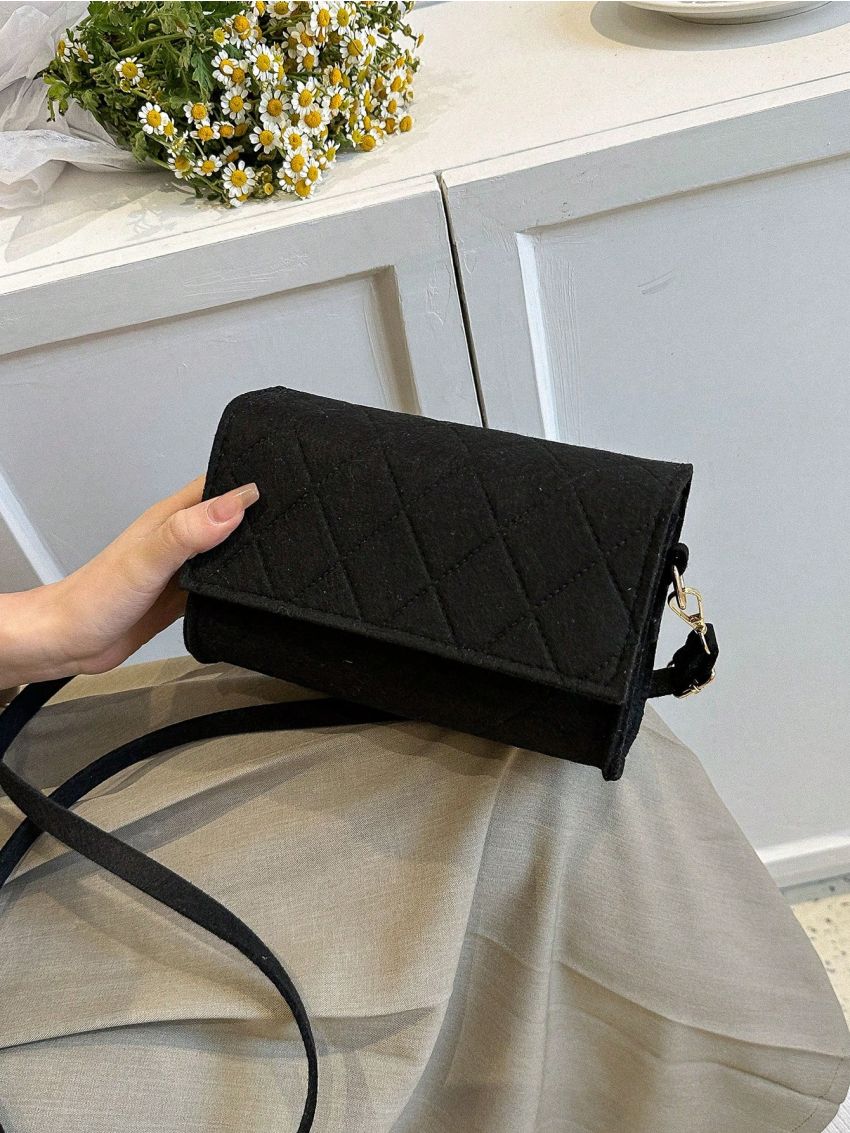 Mini Flap Square Bag Stitch Detail Minimalist Black