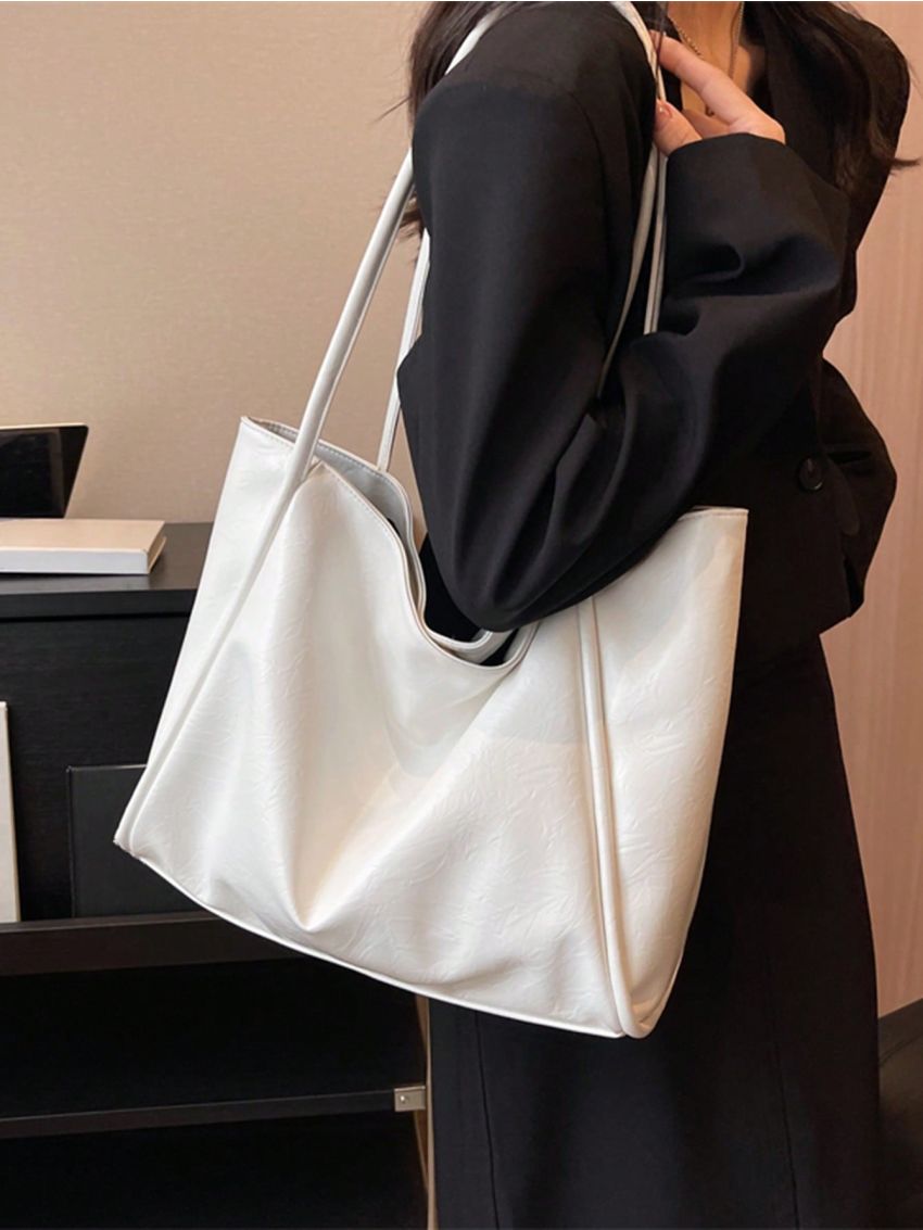Medium Shoulder Tote Bag Minimalist White