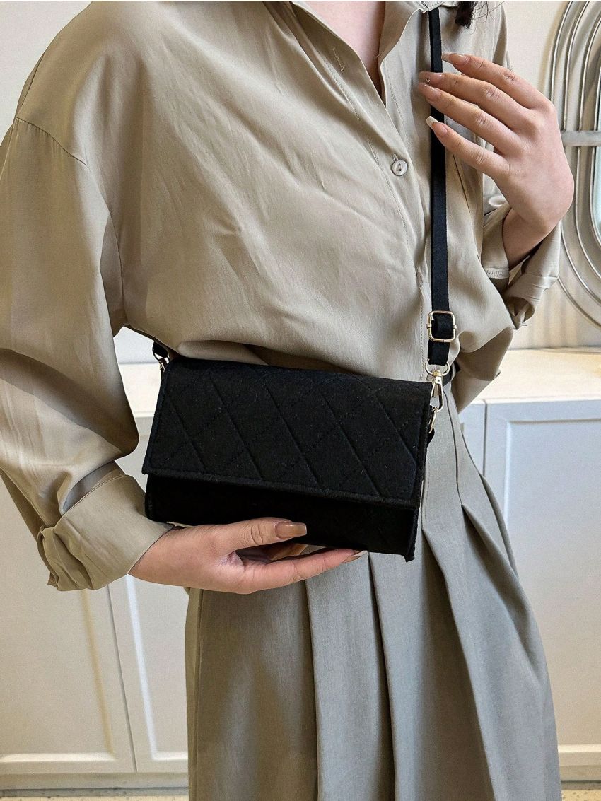 Mini Flap Square Bag Stitch Detail Minimalist Black