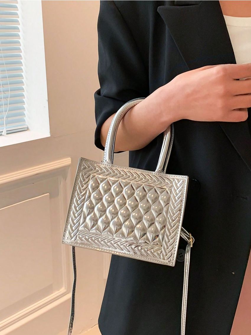 Mini Square Bag Embossed Detail Metallic Funky