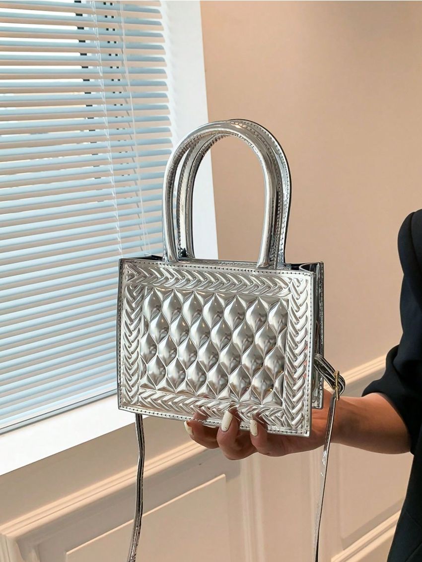 Mini Square Bag Embossed Detail Metallic Funky