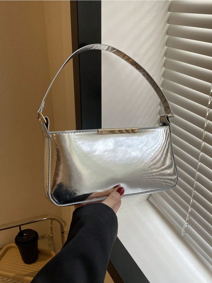 Medium Metal Decor Baguette Bag Metallic Funky