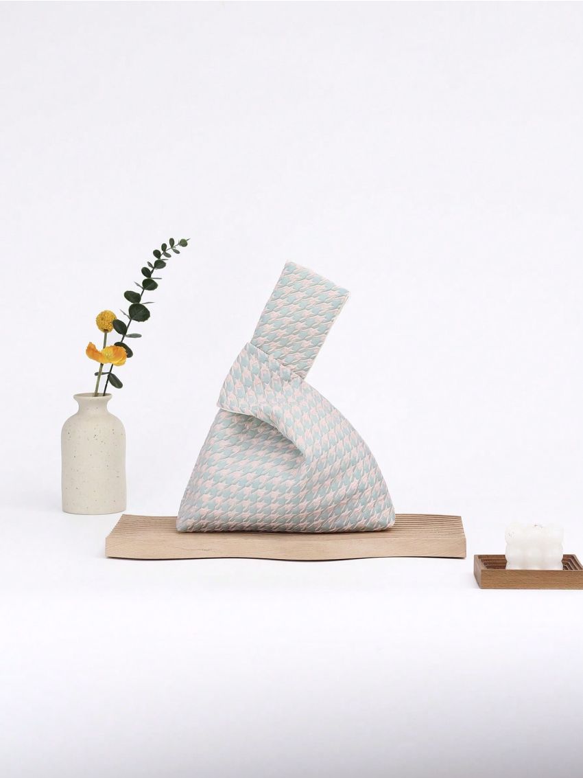 Small Hobo Bag Two Tone Houndstooth Pattern