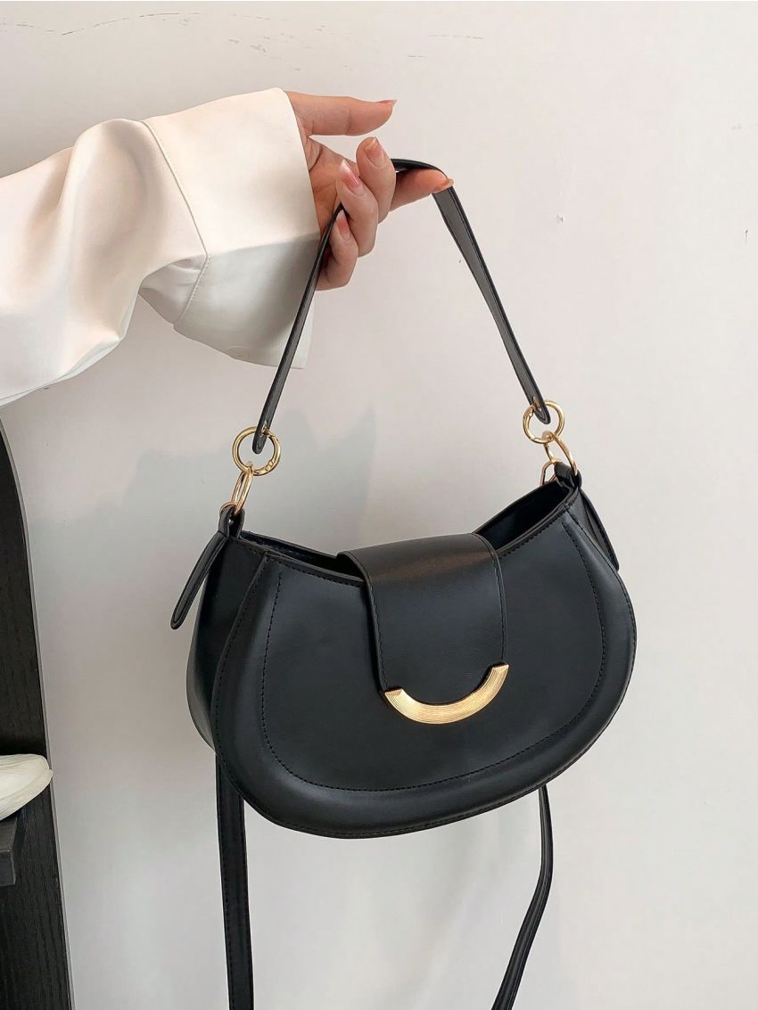 Small Hobo Bag Khaki Metal Decor For Daily