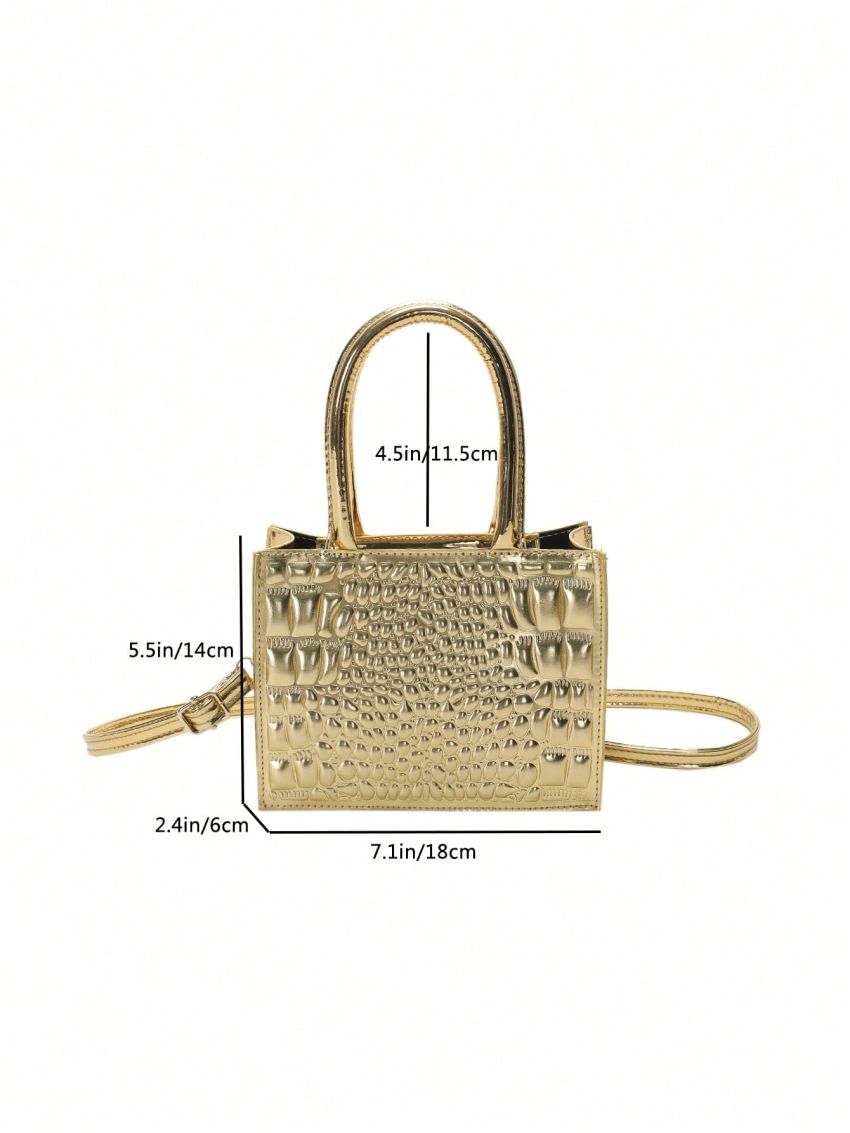 Mini Square Bag Crocodile Embossed Gold Funky