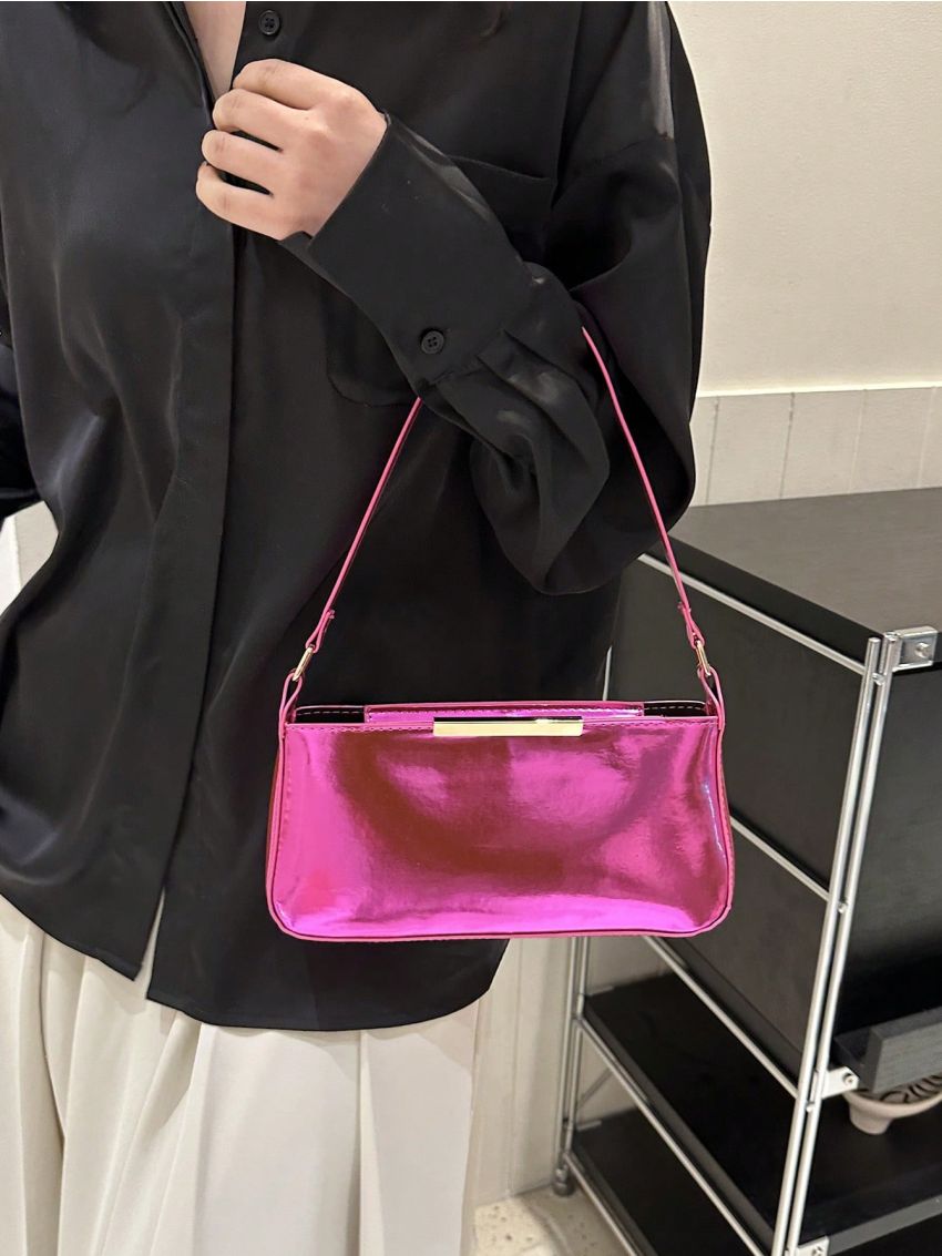 Medium Square Bag Hot Pink Metal Decor Fashionable