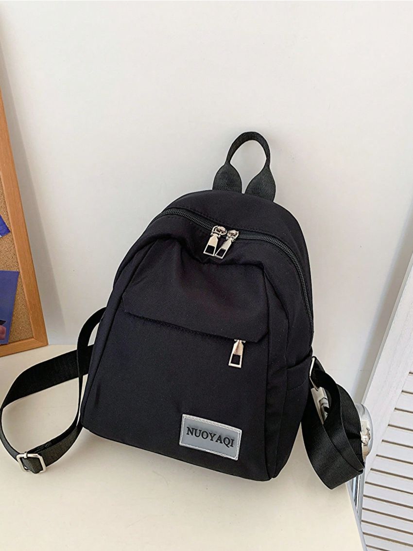 Letter Patch Decor Classic Backpack Mini Black