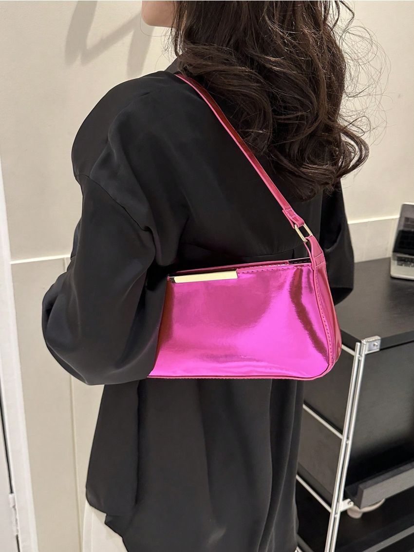 Medium Square Bag Hot Pink Metal Decor Fashionable