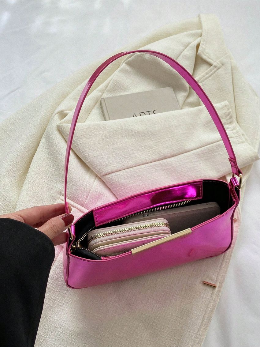 Medium Square Bag Hot Pink Metal Decor Fashionable