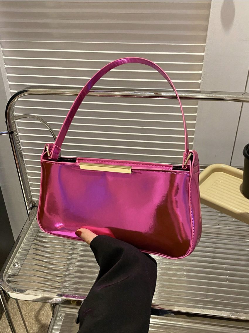 Medium Square Bag Hot Pink Metal Decor Fashionable