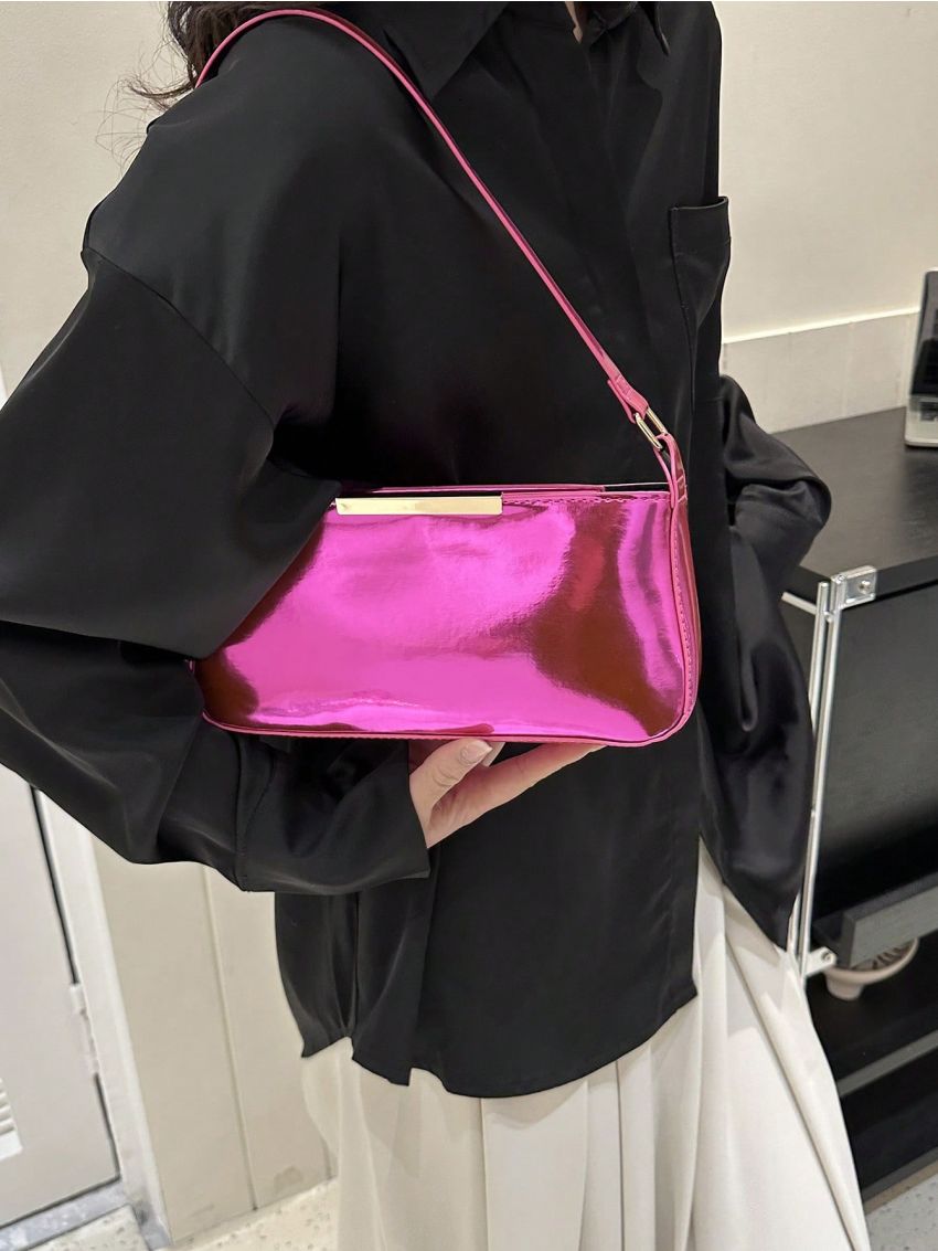 Medium Square Bag Hot Pink Metal Decor Fashionable