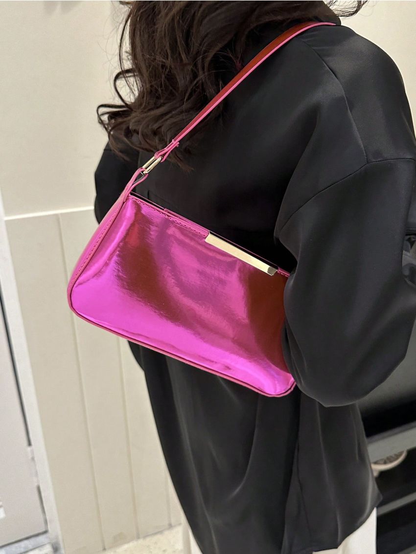 Medium Square Bag Hot Pink Metal Decor Fashionable