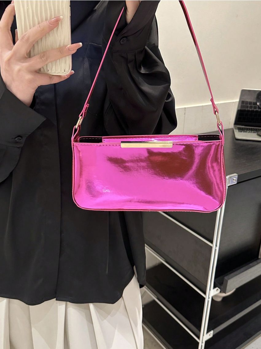 Medium Square Bag Hot Pink Metal Decor Fashionable