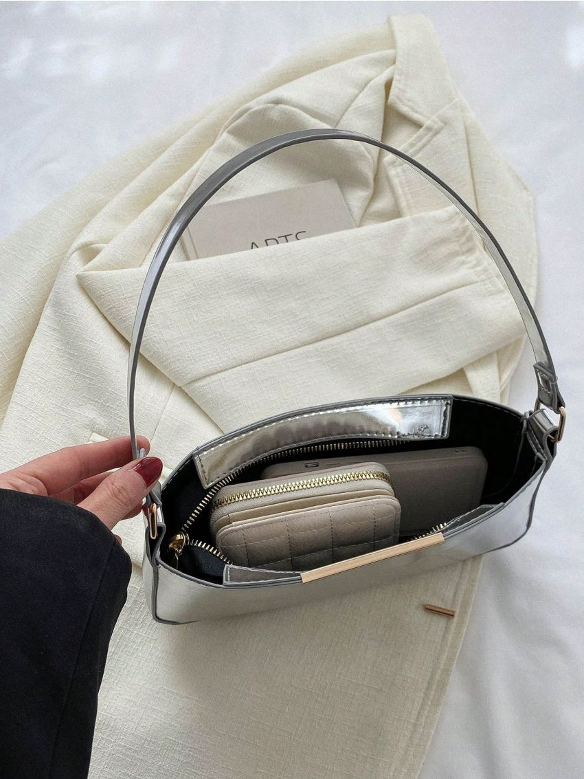 Medium Square Bag Silver Metal Decor Funky