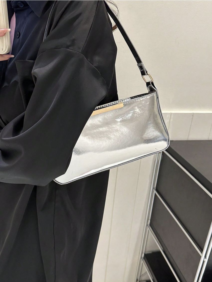 Medium Square Bag Silver Metal Decor Funky