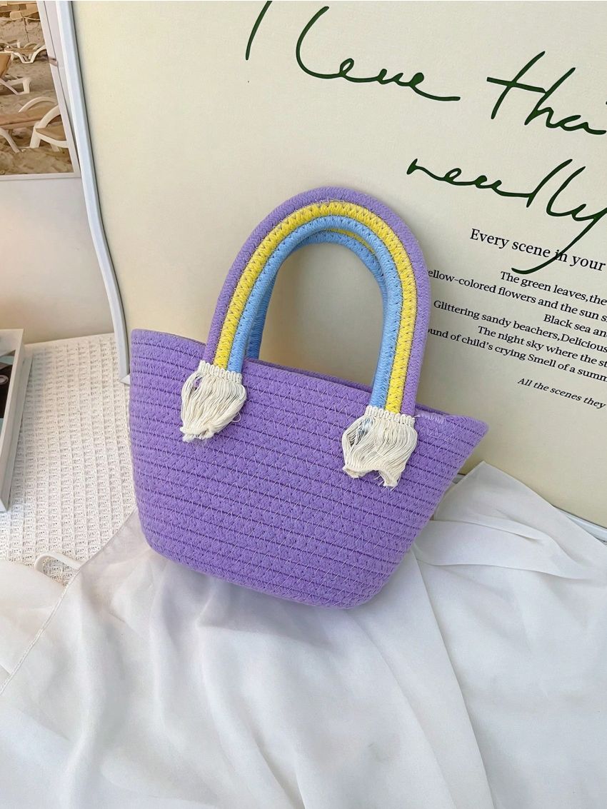 Small Crochet Bag Purple Flower Decor For Vacation