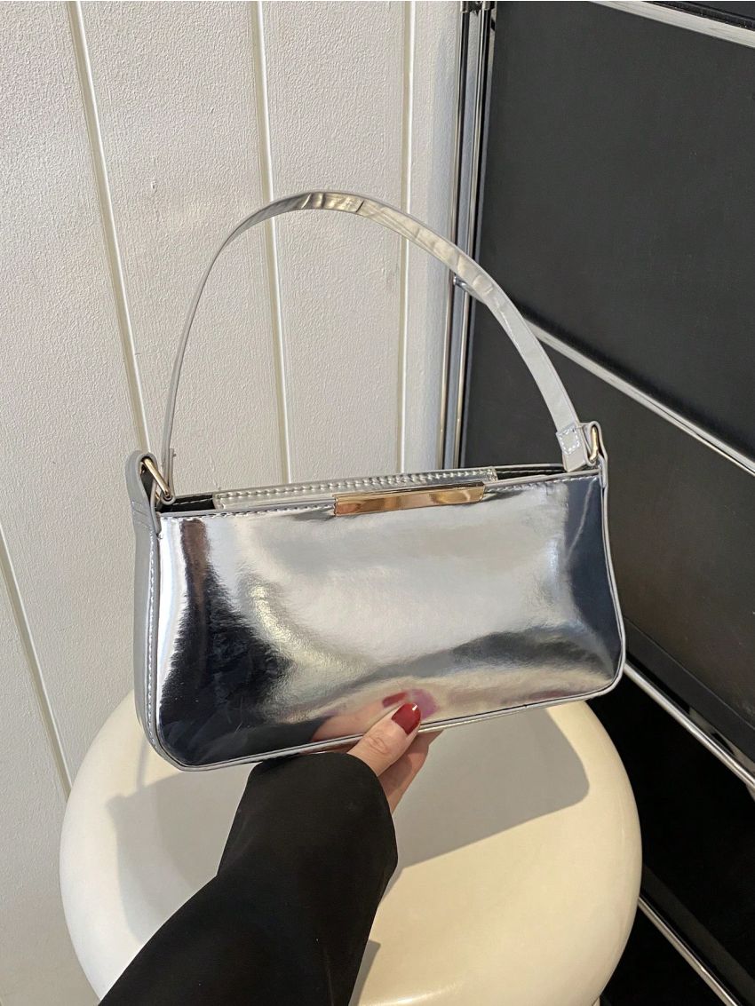 Medium Square Bag Silver Metal Decor Funky