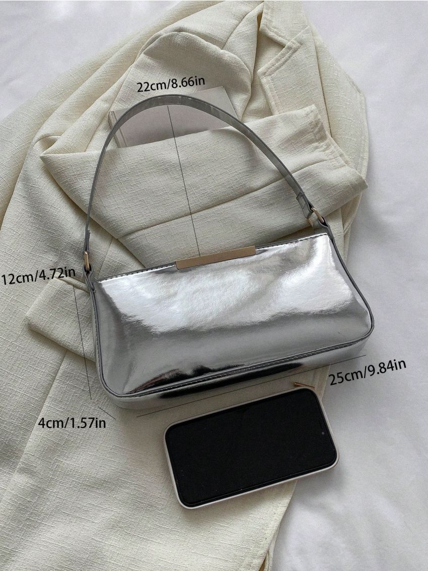 Medium Square Bag Silver Metal Decor Funky