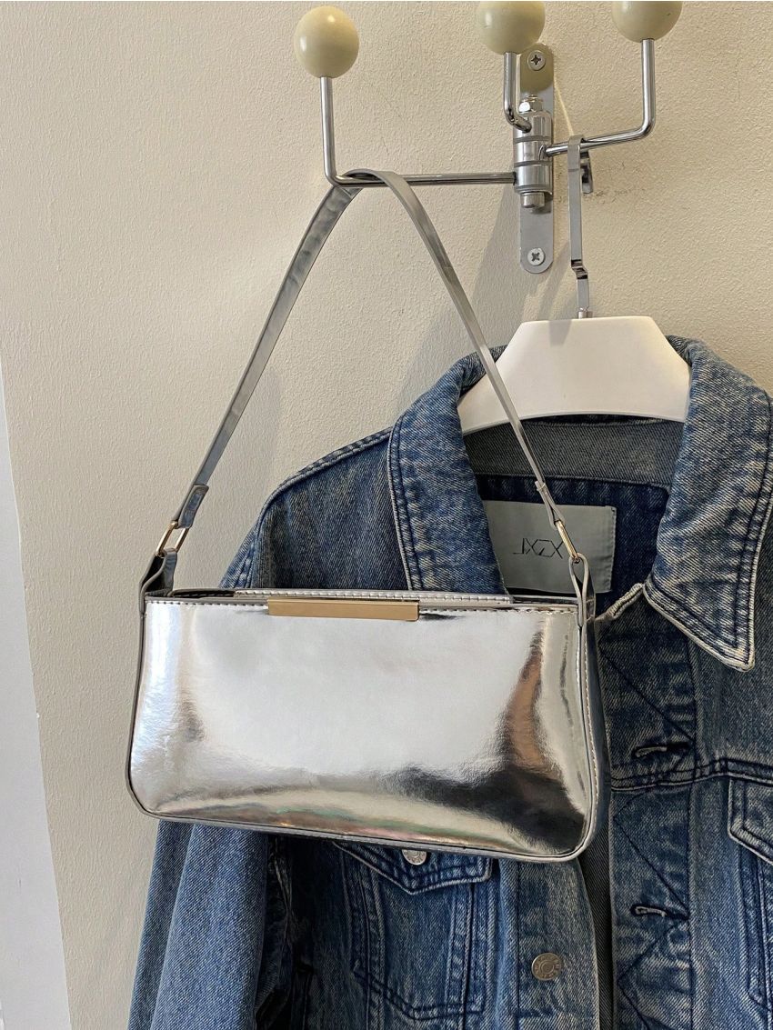 Medium Square Bag Silver Metal Decor Funky