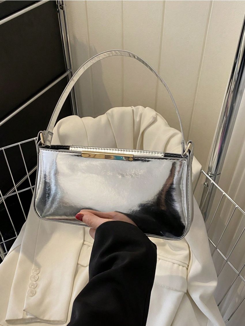 Medium Square Bag Silver Metal Decor Funky