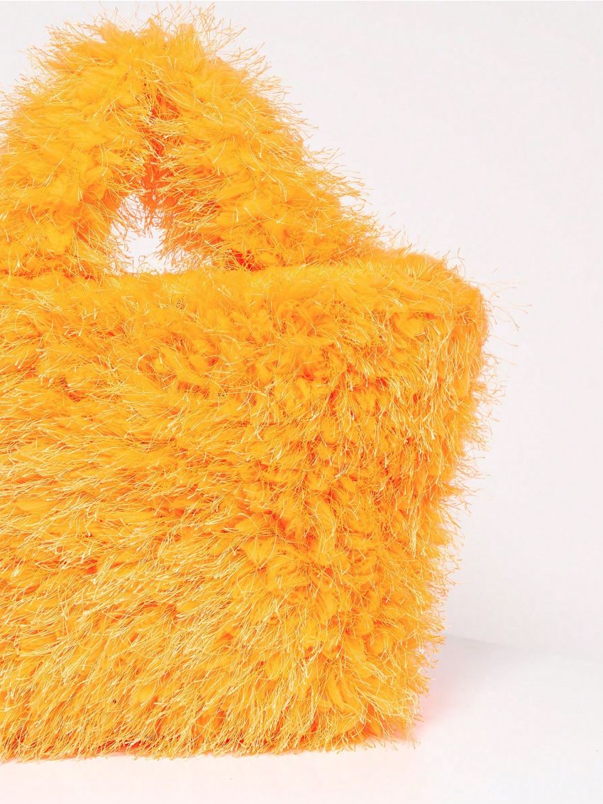 Small Bucket Bag Orange Fuzzy Fashionable