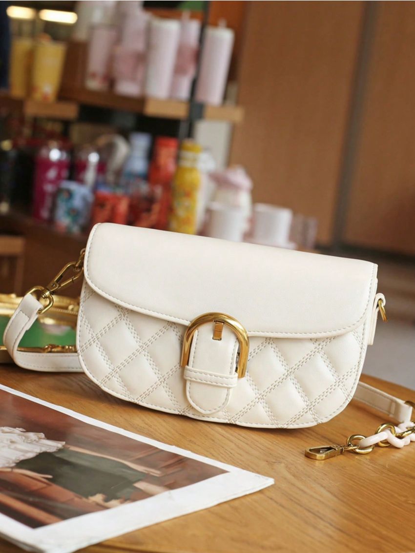 Small Flap Saddle Bag Quilted Pattern Buckle Decor