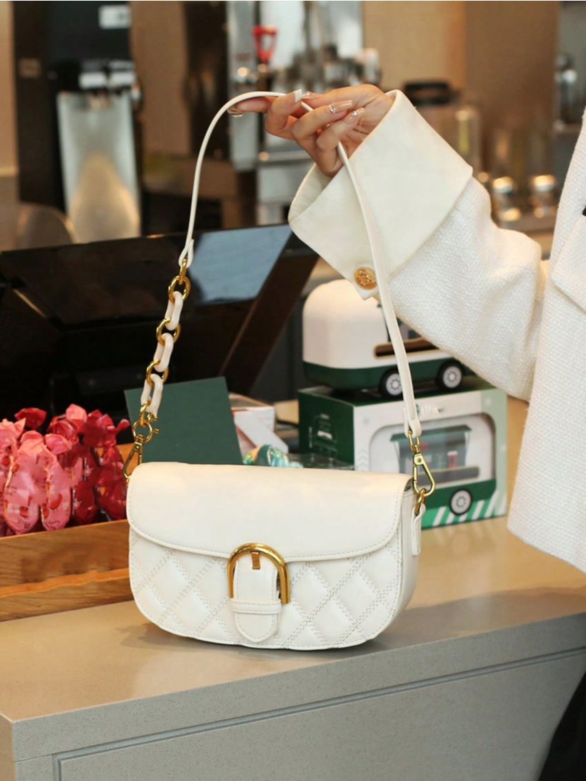 Small Flap Saddle Bag Quilted Pattern Buckle Decor