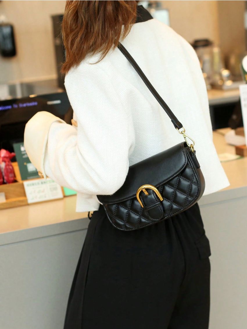 Small Flap Saddle Bag Quilted Pattern Buckle Decor